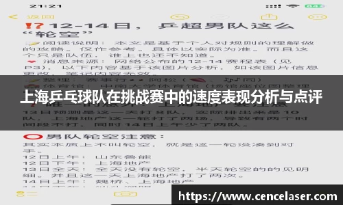 上海乒乓球队在挑战赛中的速度表现分析与点评